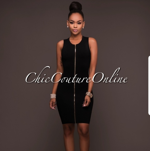 Chic Couture - Constance Ribbed Gold Zipper Dress - Picture 6 of 7
